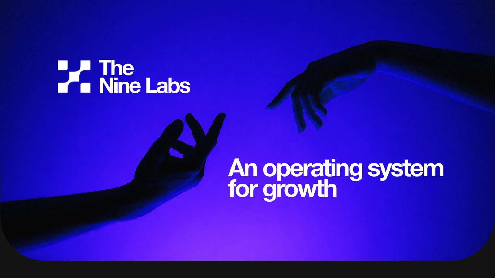 Two hands reaching toward each other on a blue backdrop